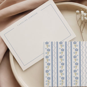 Eenvoudige Elegante Blauwe Bloemige Vlakke Notitie Notitiekaartje