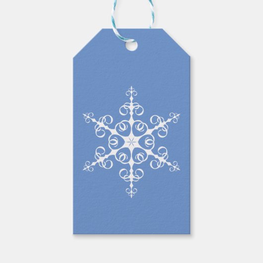 Eenvoudige Elegante Blauwe en Witte Sneeuwvlok Cadeaulabel (Voorkant)