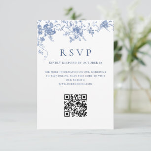 Eenvoudige Elegante Blauwe Franse Tuin Huwelijk QR RSVP Kaartje
