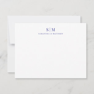 Eenvoudige Elegante Blauwe Koppel Monogram Eerste Notitiekaartje