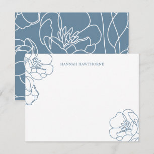Eenvoudige Elegante Blauwe Moderne Lijnkunst Bloem Notitiekaartje