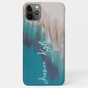 Eenvoudige Elegante Blauwe Strand Typografie Naam iPhone 11 Pro Max Hoesje