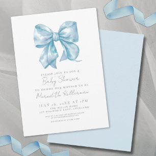 Eenvoudige Elegante Blauwe Strik Baby Shower Kaart