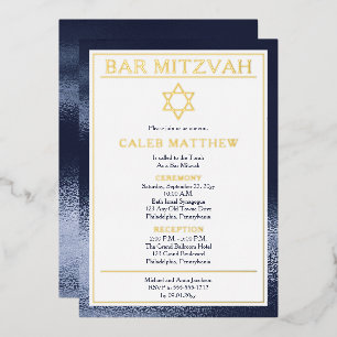 Eenvoudige elegante blauwe verloopbalk Mitzvah - G Folie Uitnodiging