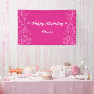 Eenvoudige Elegante Bloemen Hot Roze Verjaardag Fo Spandoek