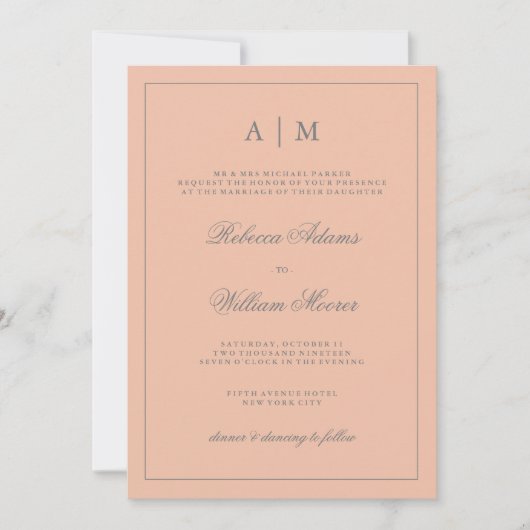 Eenvoudige Elegante Blush Roze Bruiloft Uitnodigin Kaart (Voorkant)