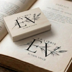 Eenvoudige Elegante Botanische Ex Libris Initiaal Rubberstempel