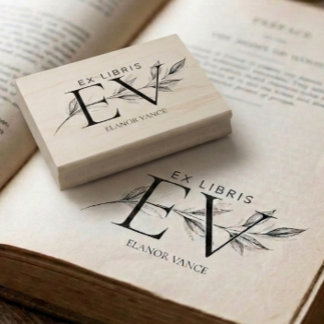 Eenvoudige Elegante Botanische Ex Libris Initiaal Rubberstempel