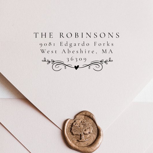 Eenvoudige Elegante Botanische Hart Naam & Adres Rubberstempel