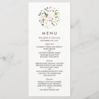 Eenvoudige Elegante Botanische Wilde Bloem Bruilof Menu