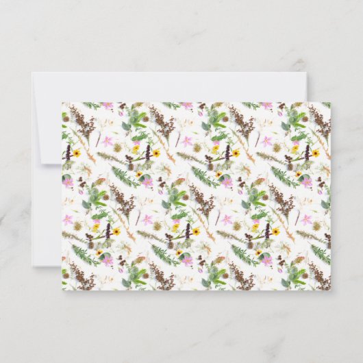 Eenvoudige elegante botanische wilde bloemen bruil RSVP kaartje (Achterkant)