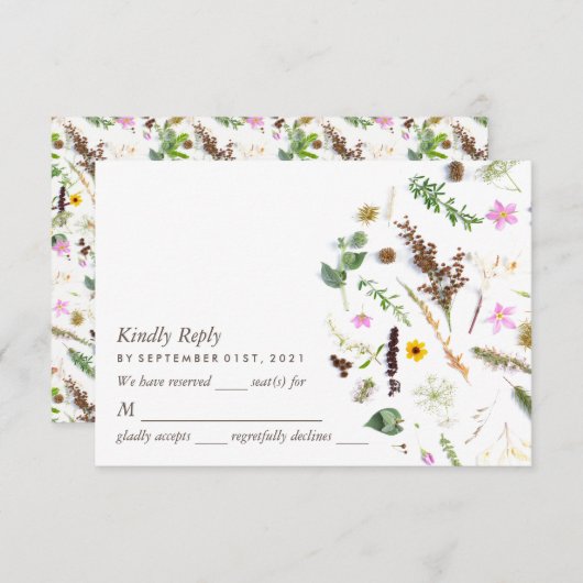 Eenvoudige elegante botanische wilde bloemen bruil RSVP kaartje (Voorkant / Achterkant)