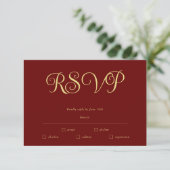 Eenvoudige Elegante Bourgondi & Gouden RSVP Kaart (Staand voorkant)
