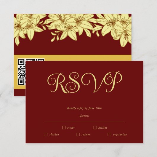 Eenvoudige Elegante Bourgondi & Gouden RSVP Kaart (Voorkant / Achterkant)