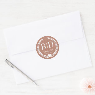 Eenvoudige elegante bruid en bruidegom monogram ronde sticker
