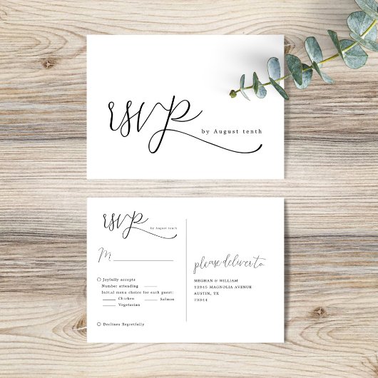 Eenvoudige Elegante Bruiloft RSVP Briefkaart