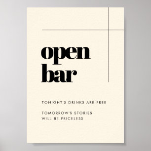 Eenvoudige elegante & chique bruiloft Open Bar tek Poster