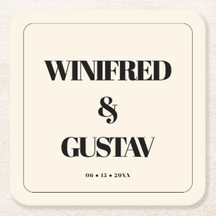 Eenvoudige elegante & chique trouwcrème vierkante kartonnen onderzetter