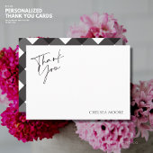 Eenvoudige Elegante Chique Zwart en Wit Gingham Bedankkaart