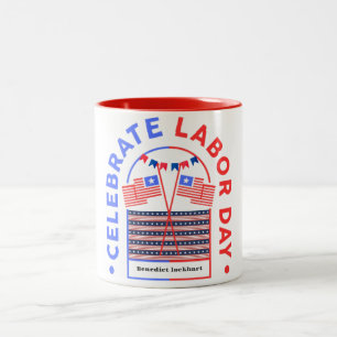Eenvoudige Elegante Dag van de Arbeid met de vlag Tweekleurige Koffiemok