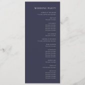 Eenvoudige elegante donkere marineblauwe bruiloft programma (Achterkant)