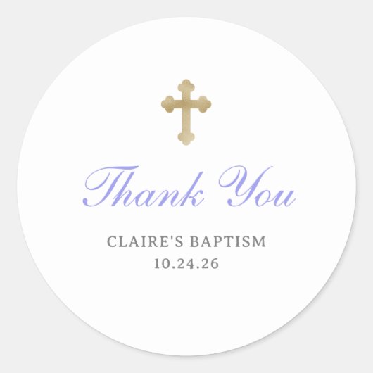 Eenvoudige elegante doop | Faux Gold Cross Ronde Sticker (Voorkant)