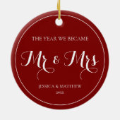 Eenvoudige elegante eerste kerst getrouwd met mene keramisch ornament (Achterkant)