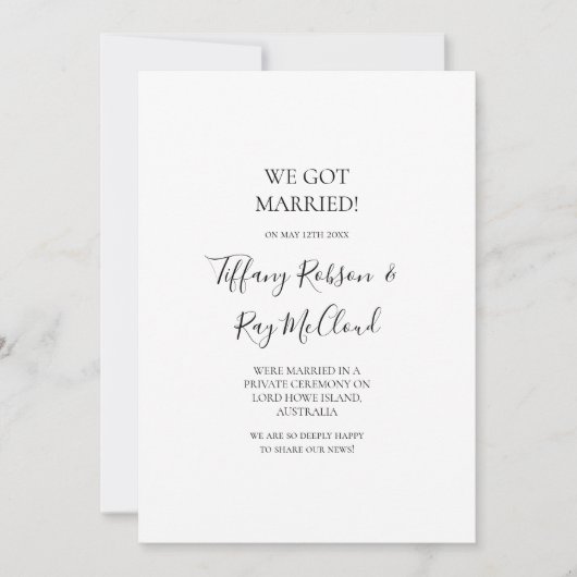 Eenvoudige Elegante Elopement Aankondiging (Voorkant)