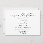 Eenvoudige Elegante Eucalyptus 3 Foto Huwelijk Save The Date (Achterkant)