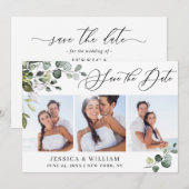 Eenvoudige Elegante Eucalyptus 3 Foto Huwelijk Save The Date (Voorkant / Achterkant)