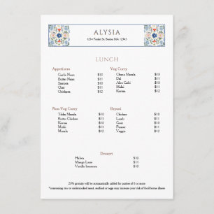 Eenvoudige Elegante Europese Tegel Restaurant Lunc Menu