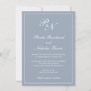 Eenvoudige Elegante Formele Monogram Stof Blauwe T Kaart