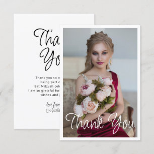 Eenvoudige Elegante Foto Bat Mitzvah Verjaardag Bedankkaart