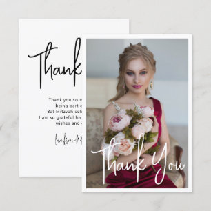 Eenvoudige Elegante Foto Bat Mitzvah Verjaardag Bedankkaart