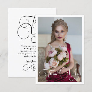Eenvoudige Elegante Foto Bat Mitzvah Verjaardag Bedankkaart