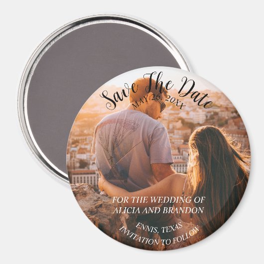 Eenvoudige elegante foto bruiloft moderne rustieke magneet (Voorkant / Achterkant)