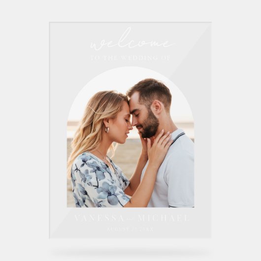 Eenvoudige elegante foto bruiloft welkom acryl bord (Voorkant)