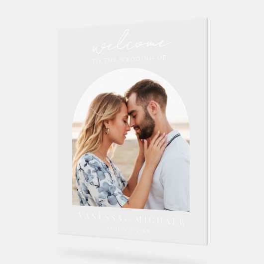 Eenvoudige elegante foto bruiloft welkom acryl bord (Hoek)