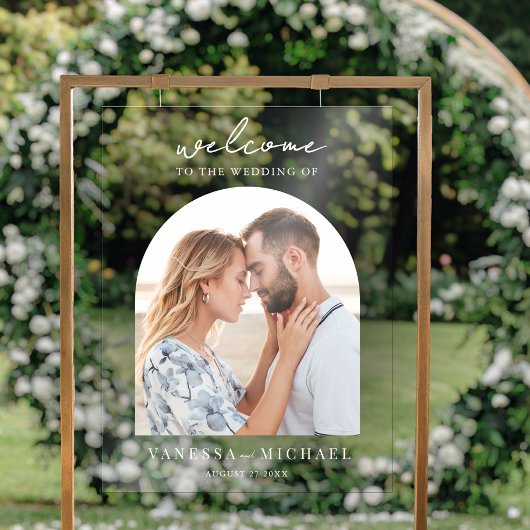 Eenvoudige elegante foto bruiloft welkom acryl bord
