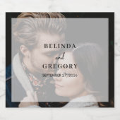 Eenvoudige elegante foto overlay script bruiloft g sparkling wijnetiket (Enkel label)