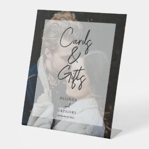 Eenvoudige elegante foto overlay trouwkaarten & ge reclamebord met voetstuk