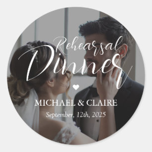 Eenvoudige Elegante Fotorepetitie Diner Wedding Ronde Sticker