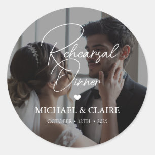 Eenvoudige Elegante Fotorepetitie Diner Wedding Ronde Sticker