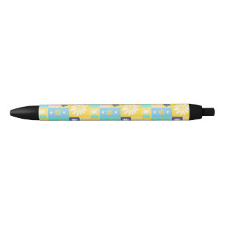 Eenvoudige Elegante Gele Blok Bloem Zwarte Inkt Pen