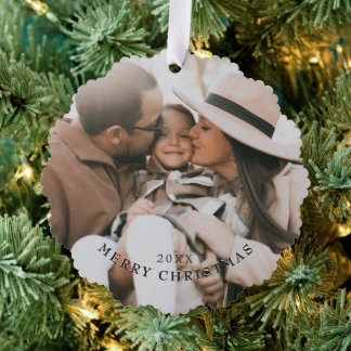 Eenvoudige Elegante Gezinsfoto Kerstcadeau Tag Ornament Kaart