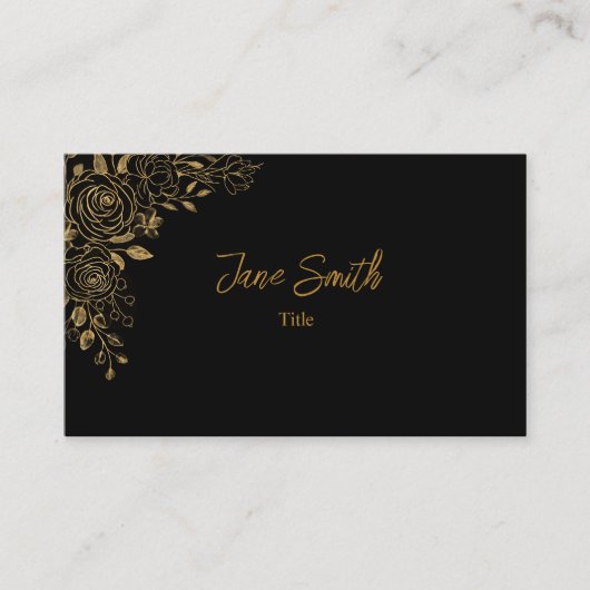 Eenvoudige Elegante Gouden Bloem Zwart Visitekaartje (Voorkant)