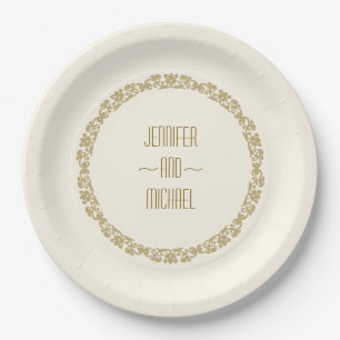 Eenvoudige elegante gouden en ivoren vintage bruil papieren bordje