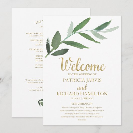 Eenvoudige Elegante Gouden Folie Groen Bruiloft Pr Programma (Voorkant / Achterkant)