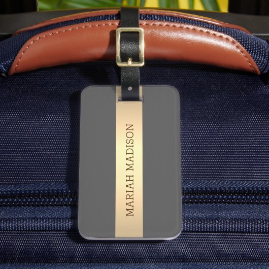 Eenvoudige Elegante Gouden Metaal monogrammed Naam Bagagelabel (Voorkant Insitu 2)
