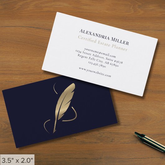 Eenvoudige elegante gouden Quill Visitekaartje